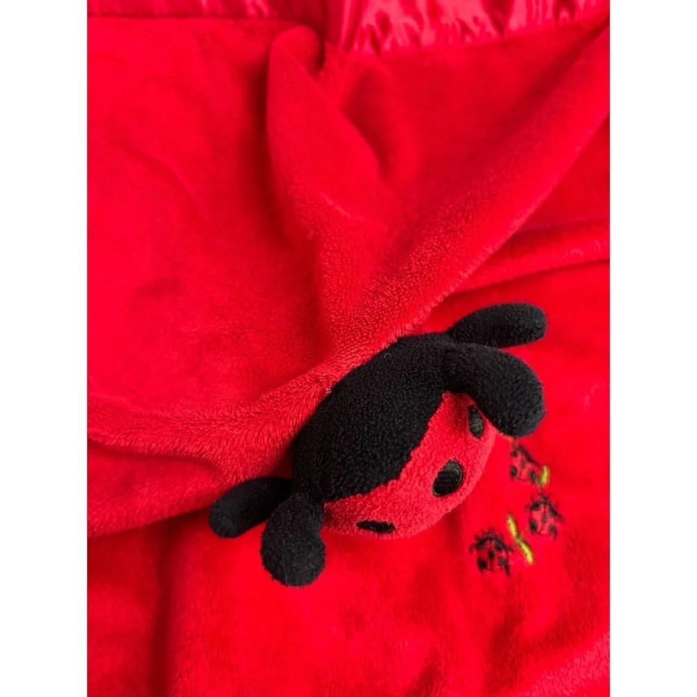 FAST SHiP Bearington Collection Lovey Ladybug Satin Trim Security Blanket Red